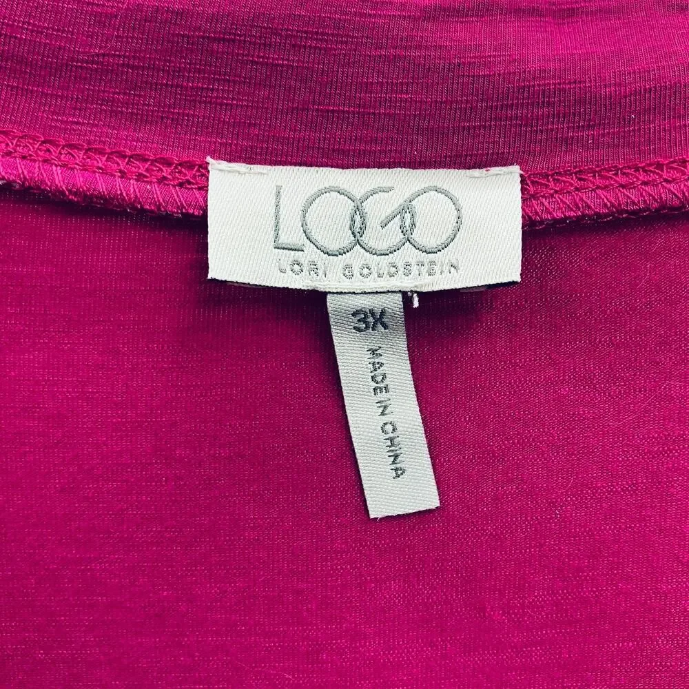 Cardigan Logo Lori Goldstein Button Front 3X Dark Pink Roll Tab Asymmetric Hem